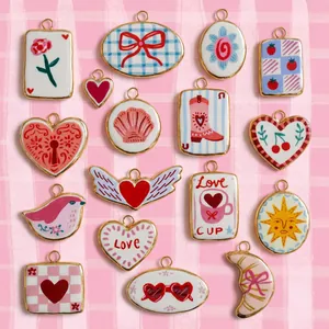 Fashion Stainless Steel Pendant Necklace Heart Bow Flower Sun Bird Enamel Drip Oil Charms For Women DIY Jewelry Accessory Gift