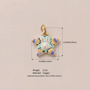 Detailed view of cute star-shaped rabbit charm featuring copper ring and product dimensions