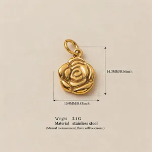 Detailed dimensions and material view of the golden stainless steel rose pendant
