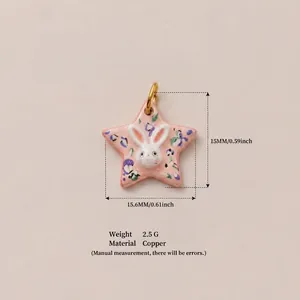 Detailed view of pink rabbit star pendant with dimensions and specifications.