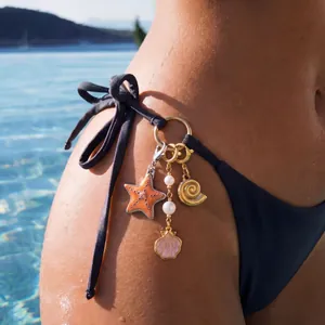 Ciondoli in Rame con Elementi Marini di Moda Perla Artificiale Strass Stella Marina Conchiglia Pendenti per Bikini Spiaggia Vacanza Gioielli Decorazione