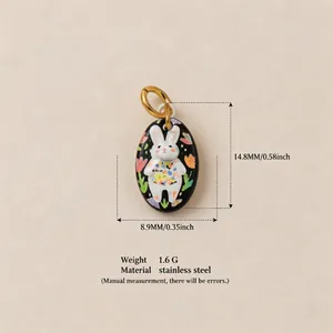 Detail showing measurements and material of the bunny stainless steel pendant