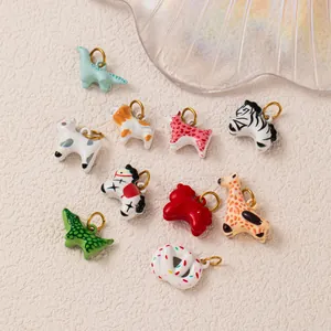 Colgantes de animales coloridos esmaltados para joyería DIY, acero chapado en oro 18K