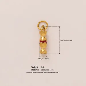 Vergoldeter Edelstahl-Anhänger in Bonbonform mit Größen- und Gewichtsangaben 16 mm