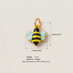 Emaille-Bienenanhänger aus Kupfer in Gelb und Blau für die DIY-Schmuckherstellung