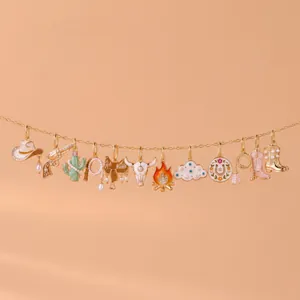 Western Cowboy Pendant Necklace For Women Enamel Cactus Boot Hat Pistol Charms Gold Silver Plated Rhinestone Jewelry
