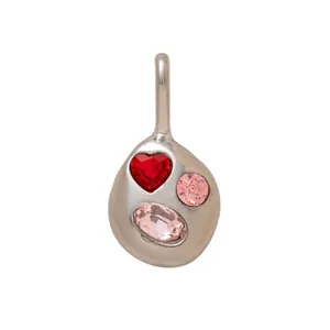 Pendentif en acier inoxydable en forme de goutte avec cœur rouge et cristaux roses