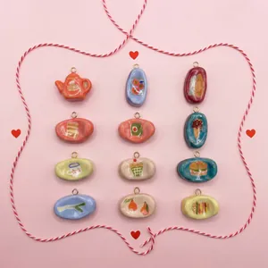 Creative food-themed ceramic charms including teapot and burger for DIY jewelry making
