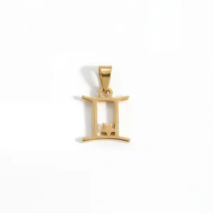 Pendentif zodiaque Gémeaux minimaliste en acier inoxydable plaqué or 18 carats avec étoile.