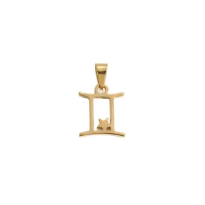 Pendentif zodiaque Gémeaux en acier inoxydable plaqué or 18 carats avec détail étoile