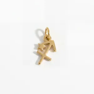 Vue détaillée d'un pendentif signe du zodiaque Sagittaire en acier doré avec étoile