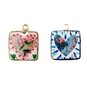 Pendentifs en céramique cœur peints à la main vintage pour bijoux et colliers DIY