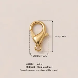 Detailansicht eines 15 mm goldenen Edelstahl-Karabinerverschlusses mit genauen Maßen