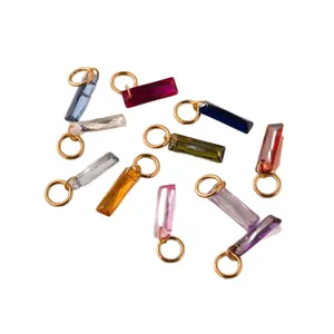 Set of 12 colorful birthstone DIY charms with rectangular zircon and gold rings