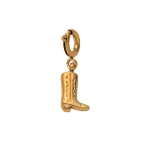 Elegant minimalist gold plated metal cowboy boot pendant charm with a round clasp for women