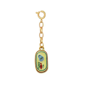 Gold-plated chain charm featuring a yellow enamel tinned fish pendant for summer beach style