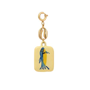 Charme de plage en acier inoxydable doré 18K avec lien coquillage et plaque motif poisson
