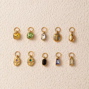 Roestvrij Stalen Zirconia Hanger DIY Sieraden Benodigdheden Verguld Vintage Geometrisch Reliëf Charm Voor Ketting Armband Maken Vrouwen