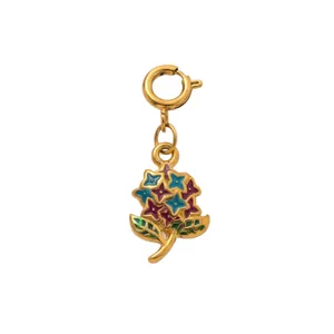 Elegant 18K gold plated stainless steel floral charm pendant for DIY jewelry making