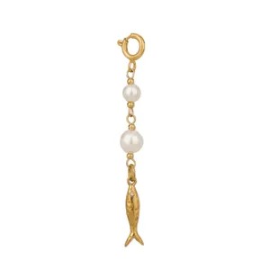 Elegant gold-plated stainless steel fish charm with white pearls for DIY jewelry making