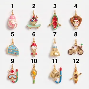 18K Vergoldeter Kupfer Emaille Süßer Cartoon Dessert Sport Anhänger Für DIY Schmuckherstellung Eiscreme Volleyball Baseball Kuchen Sundae Charms
