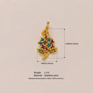Gold plated stainless steel floral pendant with colorful enamel details and size info