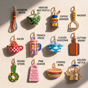 Miniature Kitchen Utensils Pendant Necklace 316 Stainless Steel Enamel Whisk Teapot Coffee Maker Drip Oil DIY Jewelry For Women