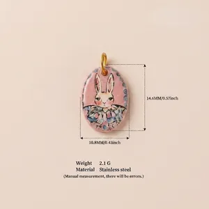 Détail du pendentif lapin en acier inoxydable avec dimensions et spécifications du matériau