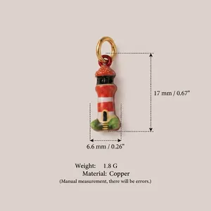 Detailed view of lighthouse charm with size, weight, and material specifications
