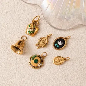 Collier Pendentif Vintage en Acier Inoxydable Peinture à l'Émail Bijoux DIY Strass Perle Artificielle Collier pour Femmes