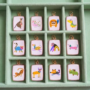Roestvrij Stalen 18K Vergulde Dier Illustratie Hanger Ketting Voor Vrouwen Bedrukte Kangoeroe Pauw Dinosaure Hert Sieraden Cadeau