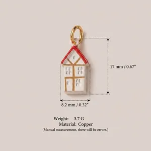 Detailed dimensions and weight of the white and red enamel house charm made of copper material