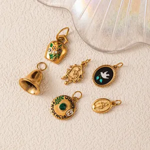 Pendentifs en Émail Acier Inoxydable Plaqués Or 18K Vintage Pour Création Bijoux DIY Rétro Cœur Colombe Collier Femme Charm