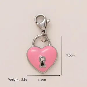 Detailed size and weight view of a pink enamel heart lock charm pendant for DIY jewelry