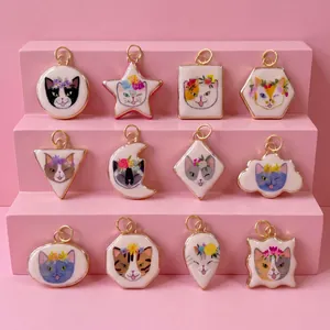 Süße Katze Tierdruck Anhänger Halskette Edelstahl 18K Vergoldet Geometrischer Cartoon Schmuck Für Damen Mädchen Accessoires