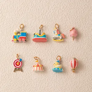 DIY Vergnügungspark Thema Anhänger Emaille Bunte Karussell Riesenrad Autoscooter Charms Kupfer Vergoldet Schmuckherstellung Zubehör Für Halsketten Armbänder