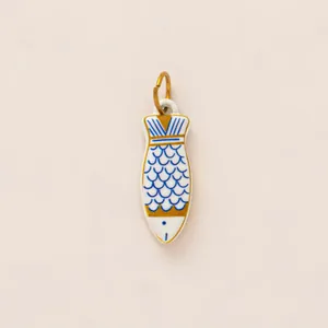 Artistic ceramic fish pendant with blue and gold scales for DIY jewelry making