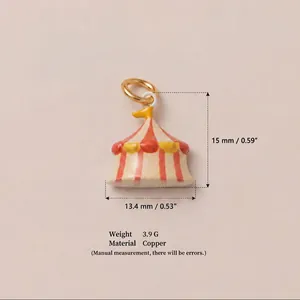 Detail showing the 15mm height and 13.4mm width of this striped copper circus tent charm