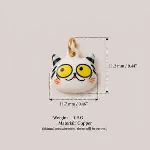 Cute cartoon cat head enamel charm pendant in durable copper for DIY jewelry crafts