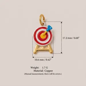 Macro view of target bullseye charm showing dimensions 17.2x10.6mm and 1.7g weight
