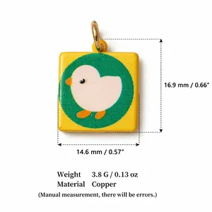 Copper chick pendant charm with 18K gold plating showing dimensions and weight