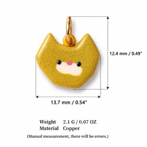 Cute yellow kitten face pendant charm made of copper with 18K gold plated finish