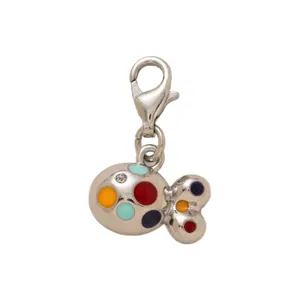Silberner Fisch-Anhänger mit bunten Emaille-Punkten und Karabiner für Modeschmuck