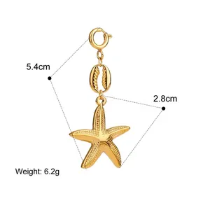 Detailed view of golden stainless steel starfish pendant with size and 6.2g weight