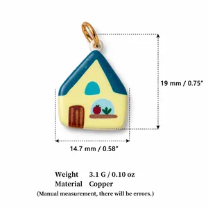 Colorful dopamine style house shaped copper pendant with 18k gold plating details