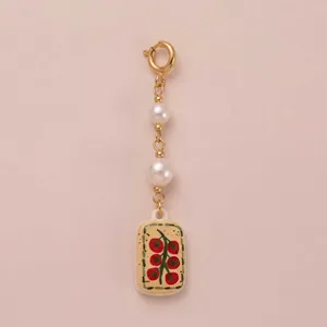 Summer fruit series pearl chain pendant with hand-painted cherry tomato charm