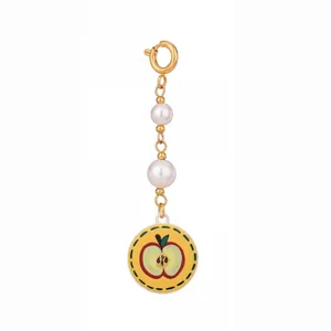 Summer fruit series pearl metal chain swimsuit charm featuring apple pendant design