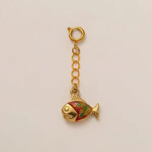 Gold-plated stainless steel fish charm with vibrant colorful enamel for jewelry making