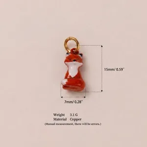 Handgefertigter orangefarbener Fuchs-Anhänger aus 18K vergoldetem Kupfer, 15mm