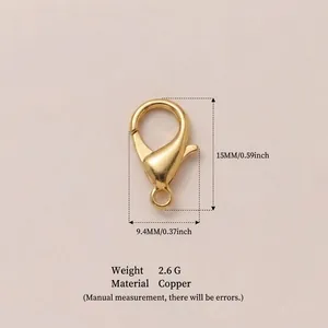 High-quality golden copper lobster clasp for jewelry making with 15mm size markings